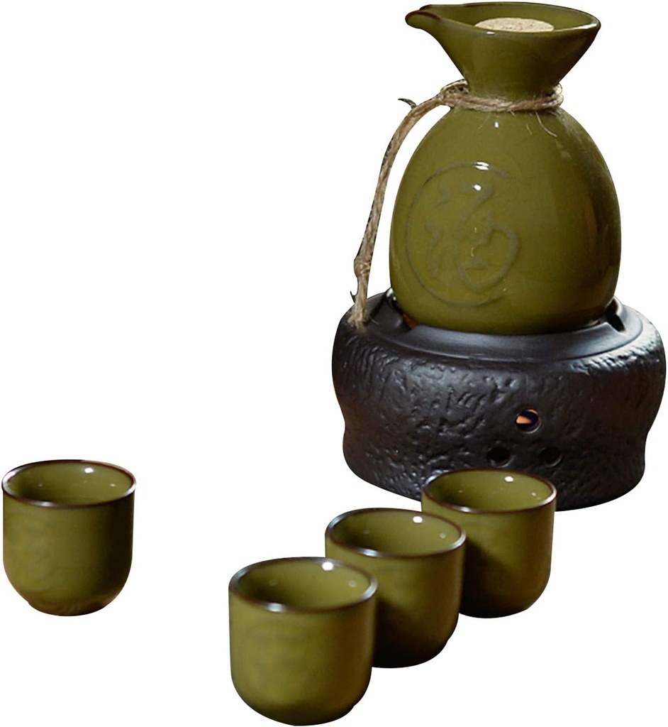 Ceramic Sake Set,Sake Set 6 Piece Set Ceramic Sake Cup Set,Tasteless Not Fade, Craft,E