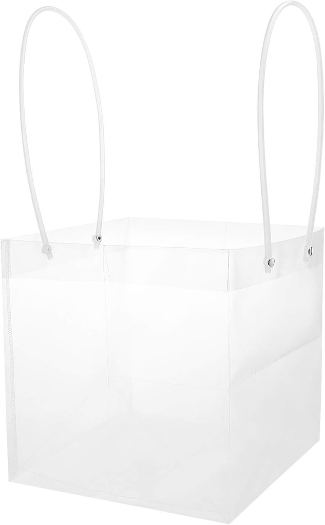 Party Favor Bags Clear Small Gift Bag With Handles Wedding Party Treat Bag For Sweet Candy Cookies Gift Florist Bags For Flower Bouquet Cake Carrier Bag Square Reusable Transparent Shopping Bag 5Pack