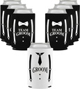 LADY & HOME Set of 7 Groom and Groomsmen Can Coolers, Groomsmen Proposal Can Sleeve Favors for Bachelor Party & Wedding Party (Overalls-Team Groom)