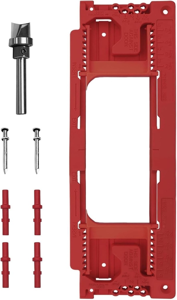 Door Jamb Hinge Jig Compatible with 8 Sizes from 2-1/2" to 6" and 5 Door Thickness from 1-3/8" to 2-1/2", Precise Efficient Hinge Installation (Red)