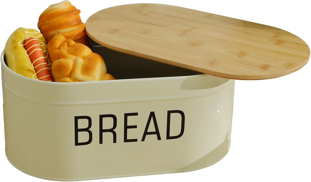 Bread Box with Bamboo Cutting Board Lid Large Capacity Bread Bin Keeper Loaf Bread Keeper Metal Bread Bin Bread Holder Box for Bread Toast Loaves Snacks Flour Spices