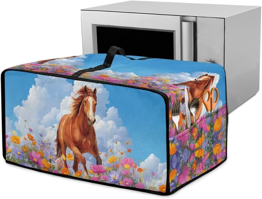 Flower Horse Printed Toaster Cover, Bread Machine Cover Toaster Oven Covers for Kitchen Counter Heat Resistant Kitchen Appliance Dust Covers Kitchen Accessory