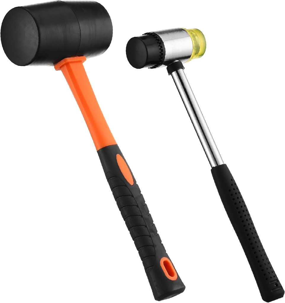 Rubber Mallet Hammer Set, Dual Faced Small Hammer with Fiberglass Handle, rubber mallet for Camping, Tiles, Tent Stakes, Woodworking, and Flooring
