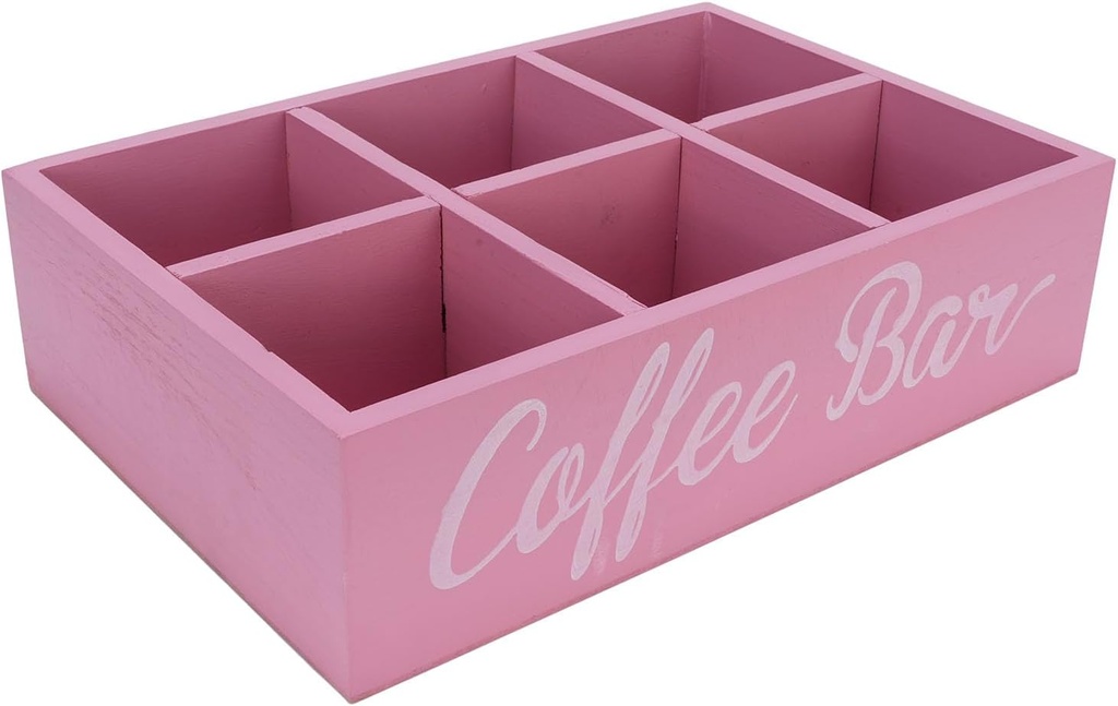 PerGar Coffee Station Organizer, Wood Pods Holder Storage Basket for Countertop Table Decor, 6 Compartments