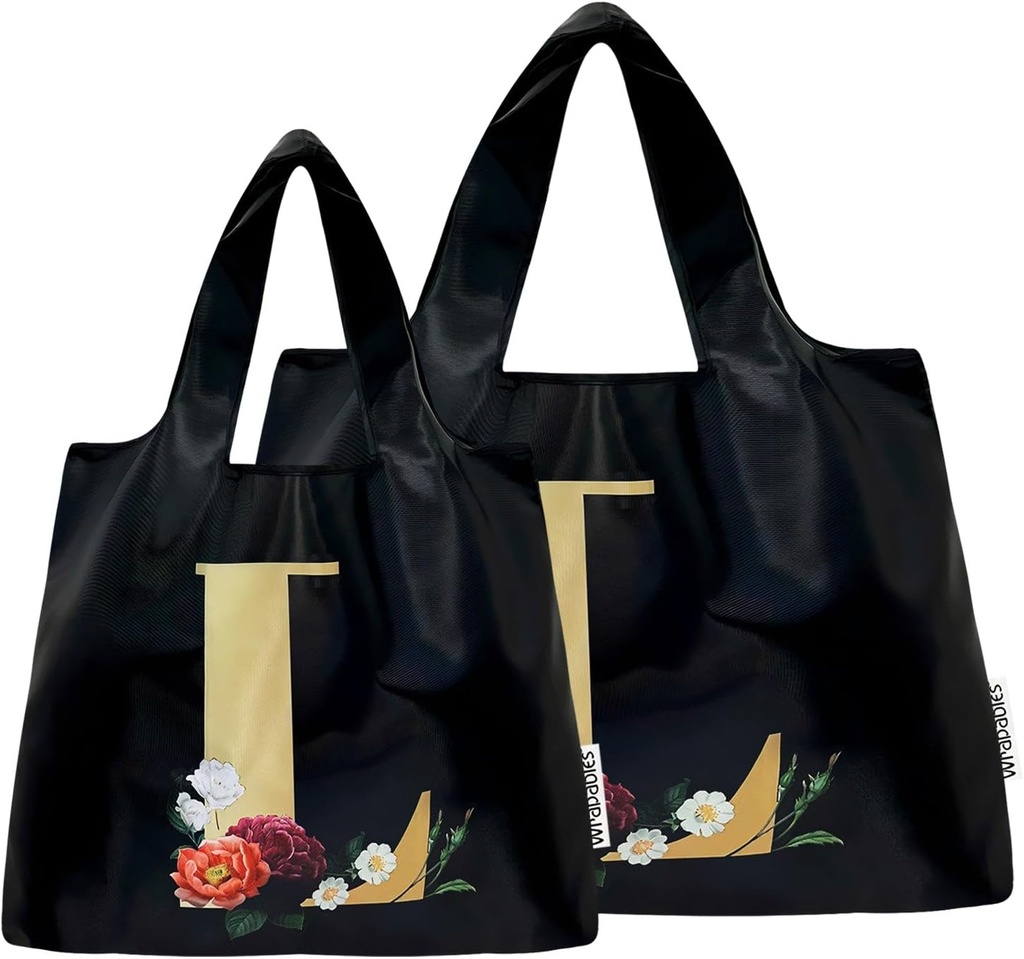 Bowbear Foldable Nylon Reusable Shopping Bags, Monogrammed Initial Gift Bags (Set of 2)