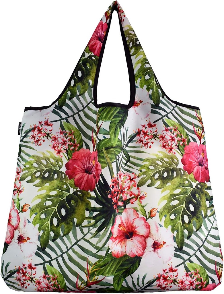 JUMBO Size, Fashionable Reusable Shopping Bags, Reusable Grocery Bags, Reusable Produce Bags, Washable Reusable Bags, Foldable Reusable Bags, 55 lbs Heavy Duty, Tropical Garden