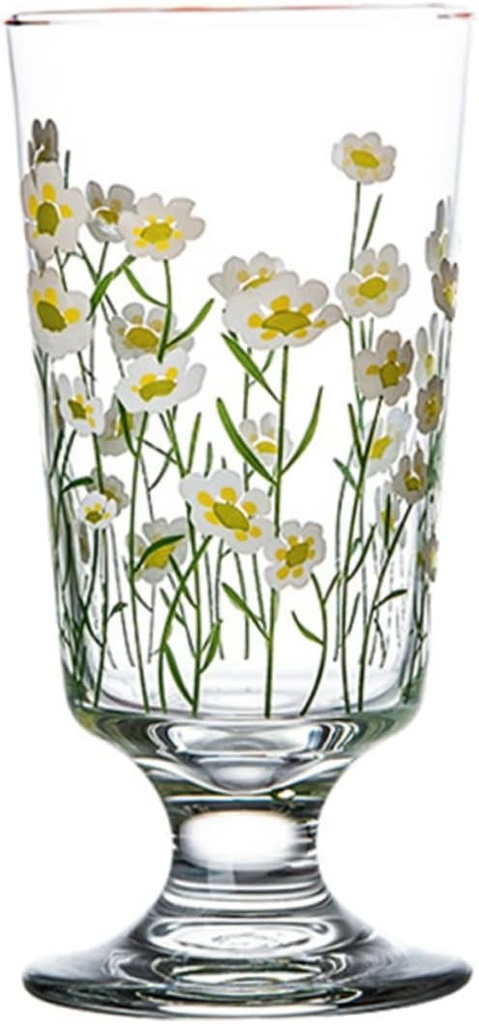 Daisy Glass Stemware Milk Cup Set Vintage Pastoral Style Beverage Goblet 200-300ml Capacity Elegant Drinkware for Home and Garden Parties