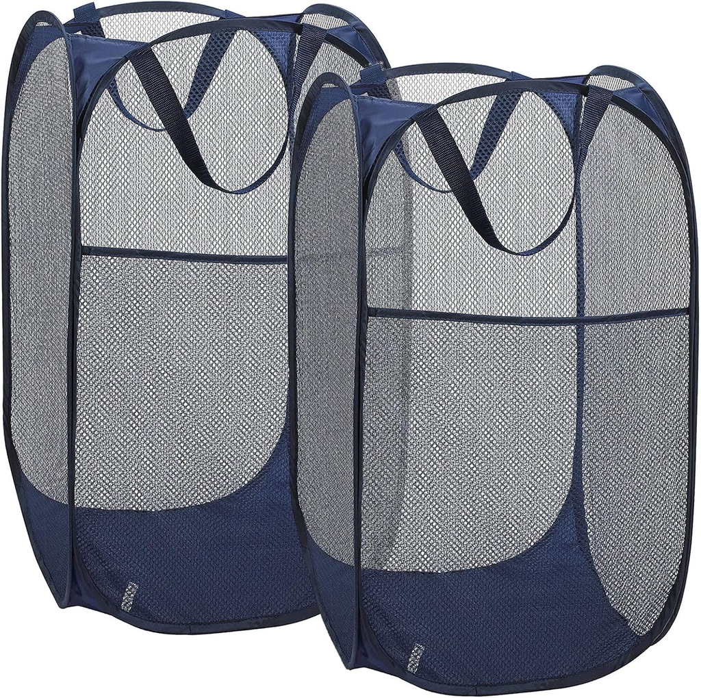 2 Laundry Baskets, pop-up Laundry Baskets, Foldable mesh Laundry Baskets (Each with 2 Reinforced Handles, Blue