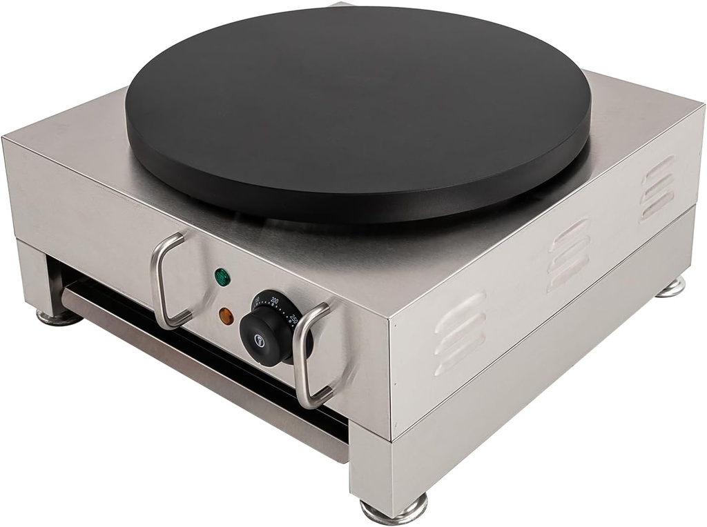 16-Inch Electric Crepe Maker 1650W Commercial Griddle Machine, Flat Plate Crepe Griddle Non-stick Cast Iron Suace with Adjustable Temp Desktop Circular Pancake Stove