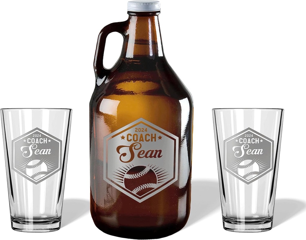 Baseball Coach Beer Glasses - Baseball Coach Gifts Personalized Coach Pint Glass Engraved Coach Award Baseball Beer Glass End of Season Gifts Coach (Baseball, Growler Gift Box)