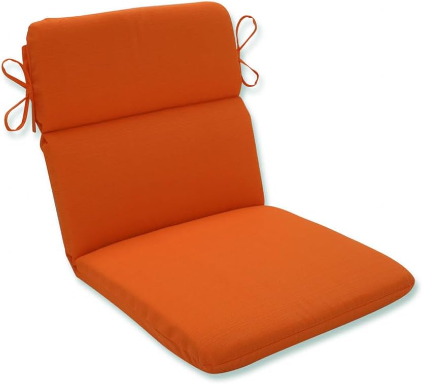 Pillow Perfect Pompeii Solid Indoor/Outdoor One Piece Chair Cushion Deep Seat, Weather and Fade Resistant, Round Corner - 40.5" x 21", Orange