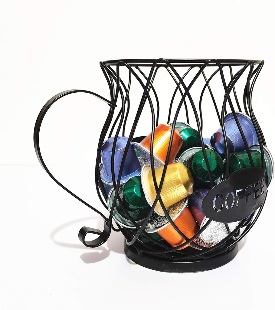 Coffee Pod Holder,Mug Shape Coffee Capsule Storage Basket Organizer for for Coffee Station Bar Decor Restaurant Tea Room Kitchen Countertop (Black)