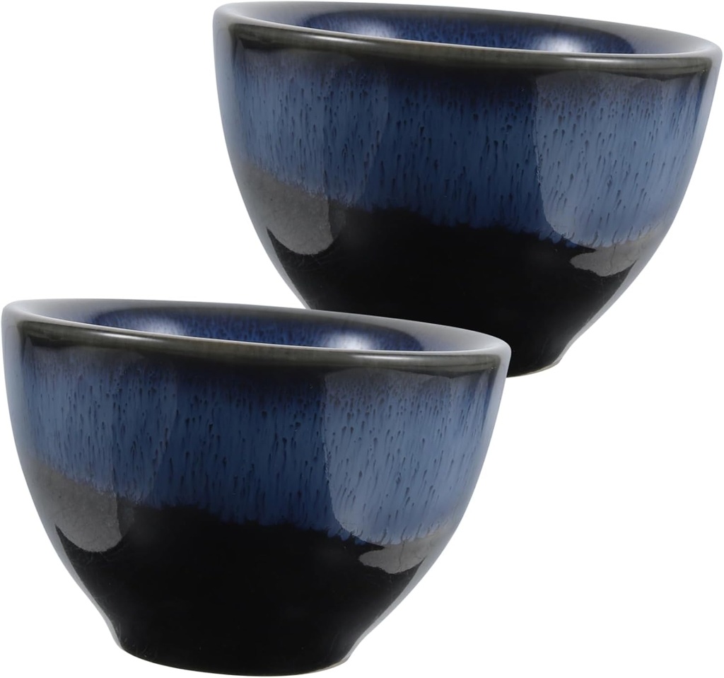 KICHOUSE 2pcs Japanese Style Ceramic Tea and Sake Cups Set Smooth Finish Practical Drinkware for Wine and Tea Mild Safe Ceramic Unique Glazed Blue Design