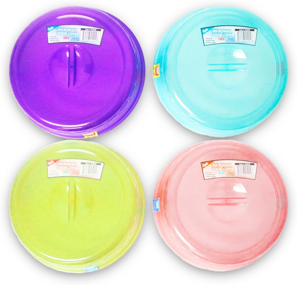 Microwave Plate Cover Set -- Pack of 4 Premium Microwave Food Covers with Steam Vents (Assorted Colors, Splatter Guard)