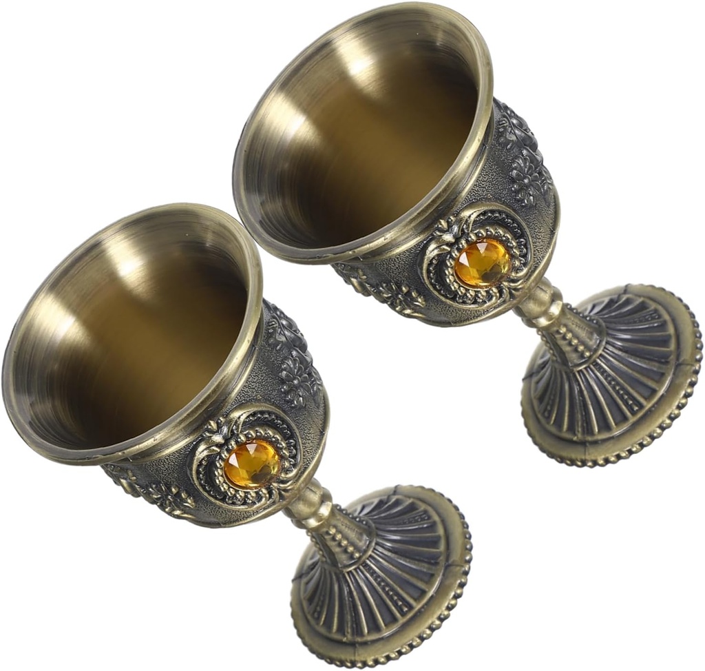 2pcs Retro European Goblet Decorative Pattern Wine Cups Tin Alloy Small Wine Glasses for Festival Parties Elegant Vintage Style Gift