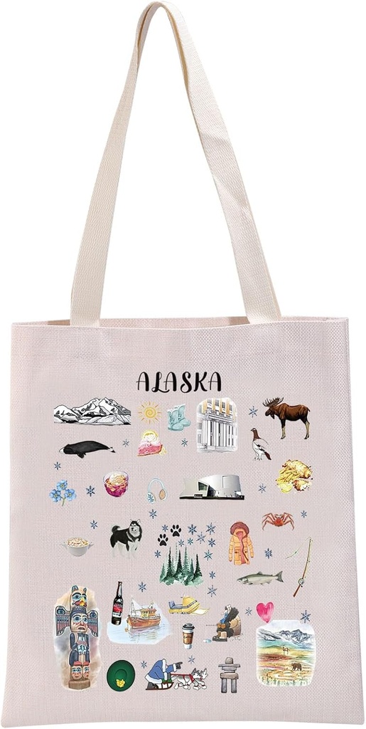 G2TUP Alaska Lover Tote Bag - White, 14.56" x 12.59" - Canvas - Adult Women's Gift
