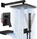 KES Shower System with Tub Spout, Matte Black Shower Faucet Set Complete 10 Inch Rain Shower Head with Handheld Spray and Waterfall Bathtub, cUPC Pressure Balance Shower Valve Trim Kit, XB6305F18-BK