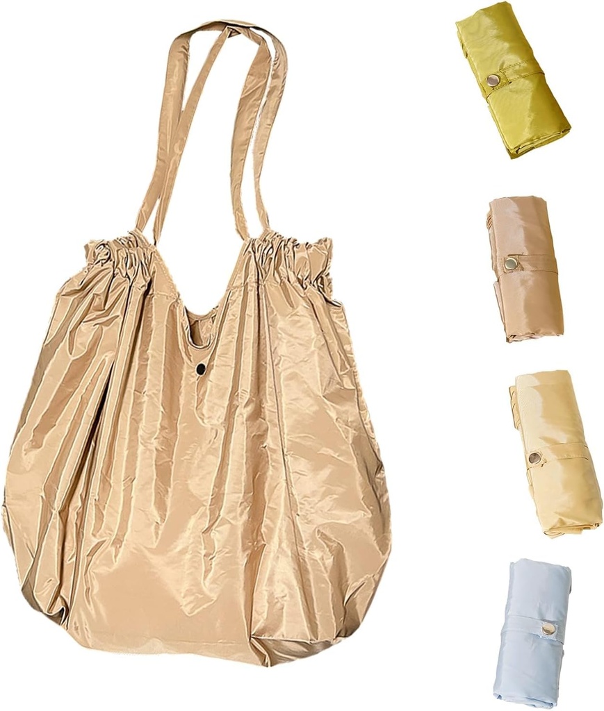 Foldable Shopping Bag for Groceries, Large Capacity Portable Tote Bag for Travel Waterproof Reusable Bags with Handles for Supermarket Picnic Beach (Brown)