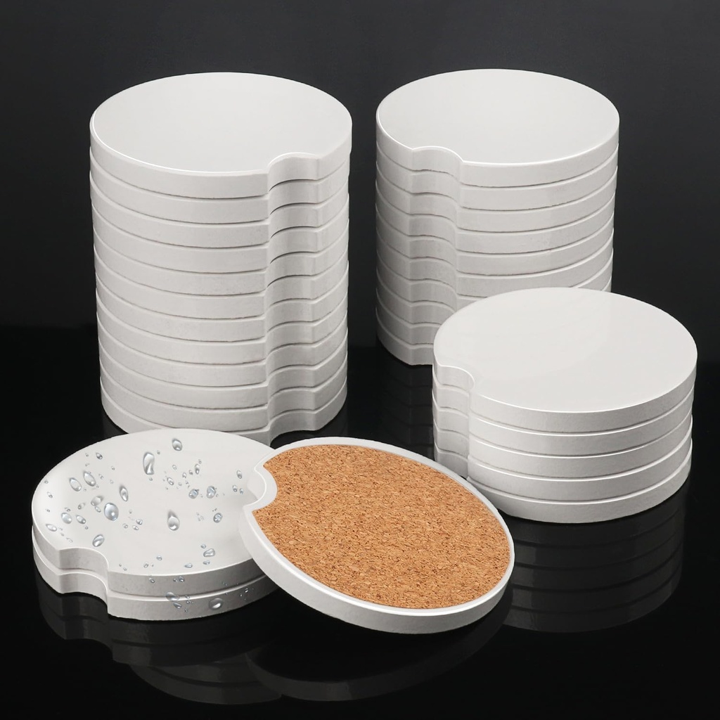 40 PCS 2.56 in Sublimation Car Coasters, Auto Coasters for Cup Holders, Auto Cupholder Coaster with Finger Notch and DIY Personalization Option,Keep Car from Cold Drink Sweat Stain Spill,by GNIEMCKIN