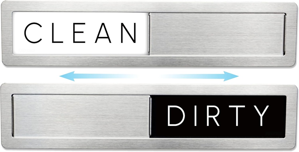 Stainless Steel Dishwasher Magnet Clean Dirty Sign - Premium Magnetic Signs That Say Clean/Dirty - Optional Sticker Adhesive for Non-Metal Surface Dish Washers - Black & White Minimalistic Style