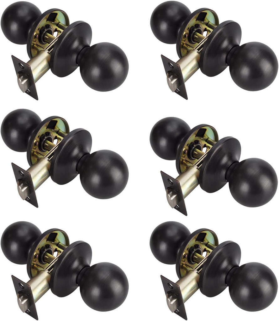 Passage Door Knobs, Left or Right Handing, Oil Rushed Brozen Finished Non-Locking Door Handle, Knobs for Hall and Closet Door, 6 Pack