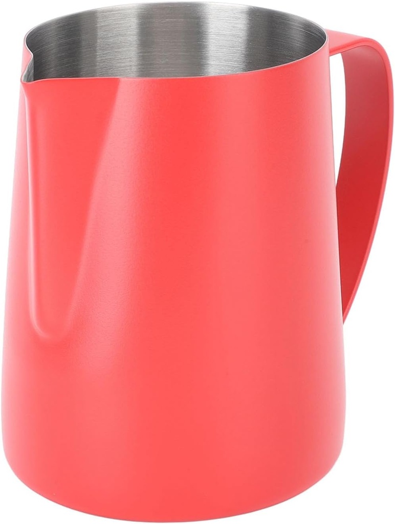 Milk Frothing Pitcher 600ML, 304 Stainless Steel Latte Art Pitcher Coffee Frothing Cup with Scale Line for Cappuccino and Tea (Red)