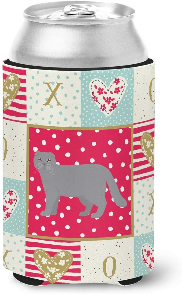 Caroline's Treasures CK5698CC Scottish Fold #1 Cat Love Can or Bottle Hugger, Red Cooler Washable Drink Sleeve Collapsible Beverage Insulated Holder, Can Hugger, Multicolor