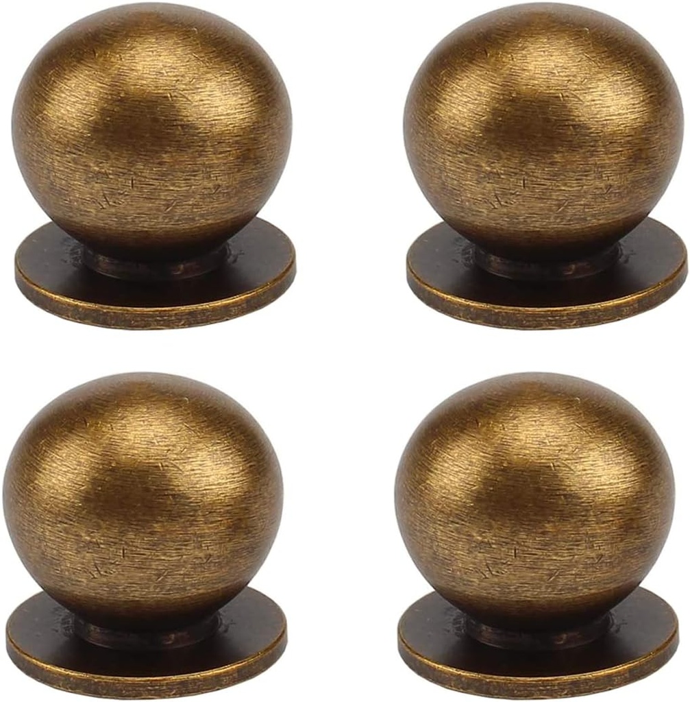 RZDEAL 4Pcs 1-1/8 Inch Round Solid Brass Pulls Antique Brass Cabinet Drawer Knobs Handles Modern Kitchen Handles Knobs
