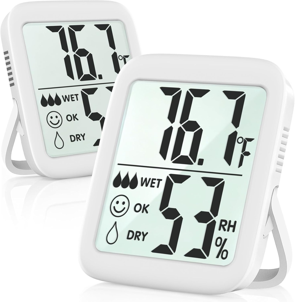 Antonki 2 Pack Room Thermometer for Home, Hygrometer Indoor Humidity Meter Gauge, Digital Temperature and Humidity Sensor Monitor for House, Terrarium, Incubator, Greenhouse - Battery Included