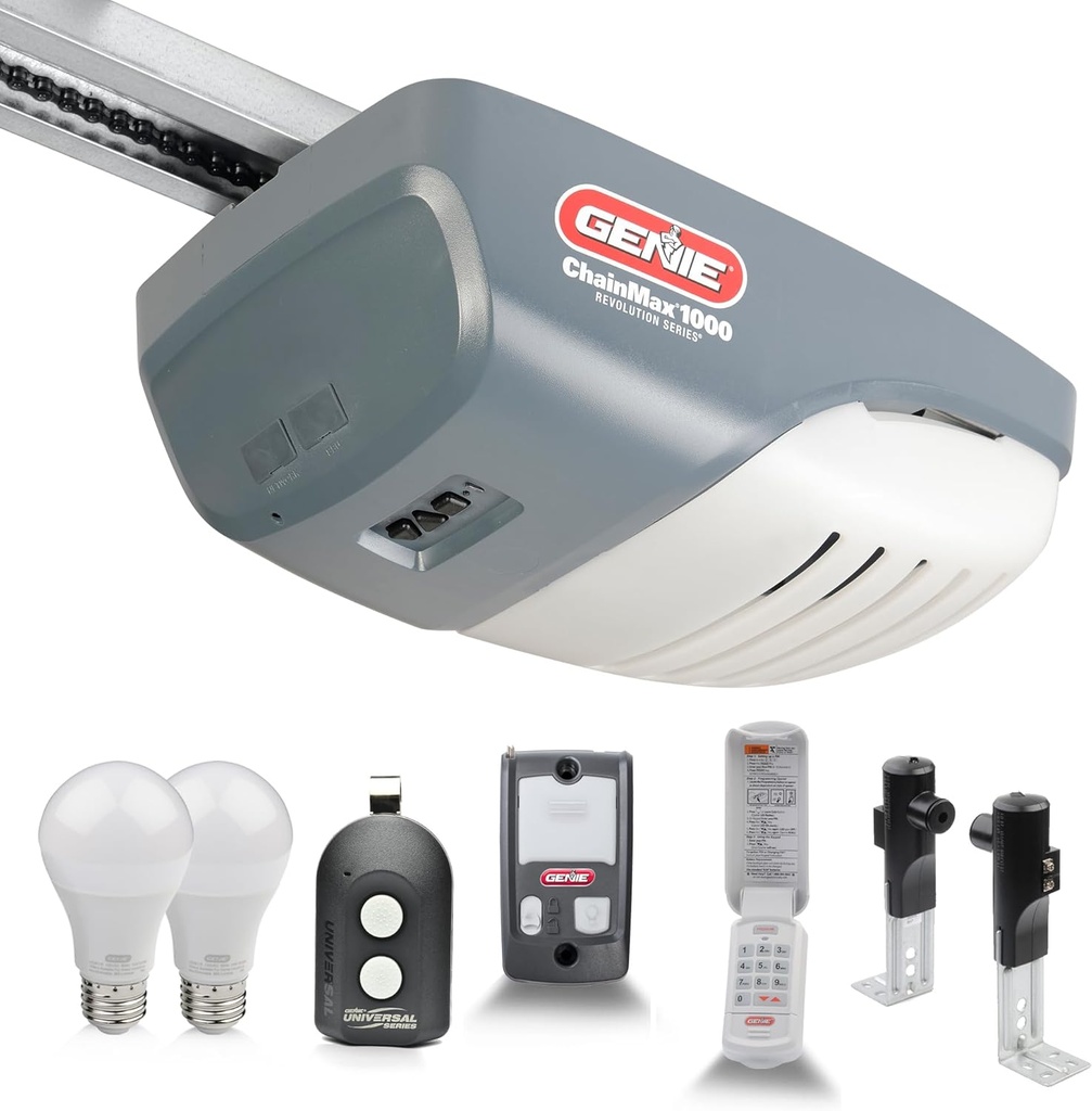 Genie 3022-LED ChainMax 1000 Essentials Garage Door Opener, 140v DC Motor, Chain C-Channel Rail, with LED Lighting, Blue