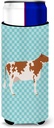 Caroline's Treasures Ayrshire Cow Blue Check Decorative Hugger, Slim Can, Multicolor