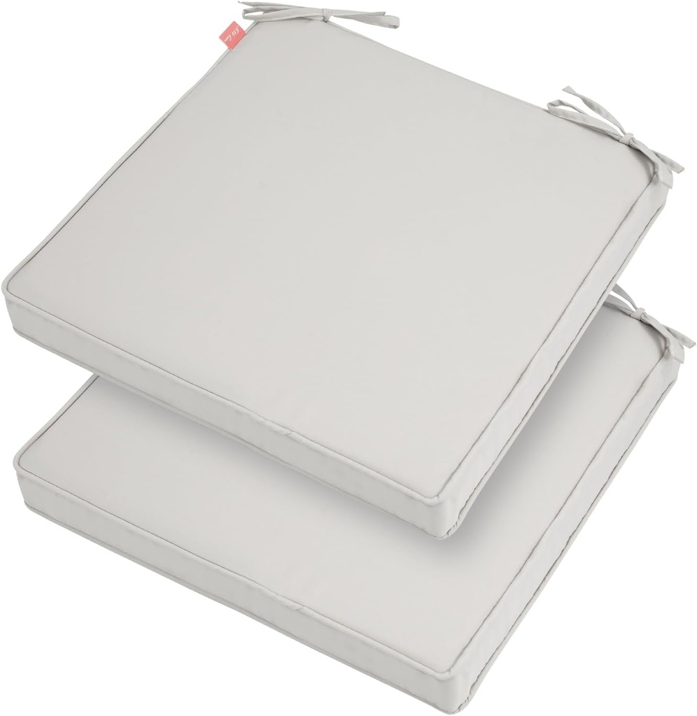 Patio Chair Cushion 18"x18"x2.5" for Patio Furniture, 2 Pack, Indoor/Outdoor Waterproof Square Corner Seat Cushion with Ties, Chair Pads for Garden Dining Office Sofa-Beige