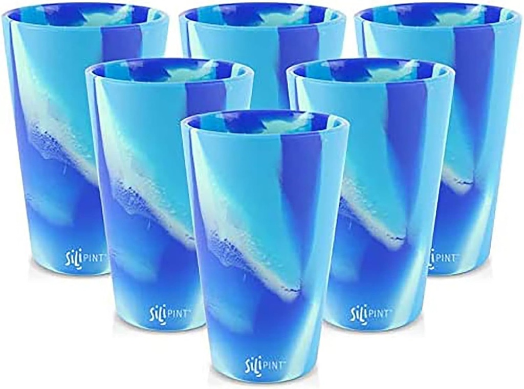Silipint: Silicone Pint Glasses: 6 Pack Arctic Sky - 16oz Unbreakable Cups, Flexible, Hot/Cold, Sustainable, Non-Slip Easy Grip