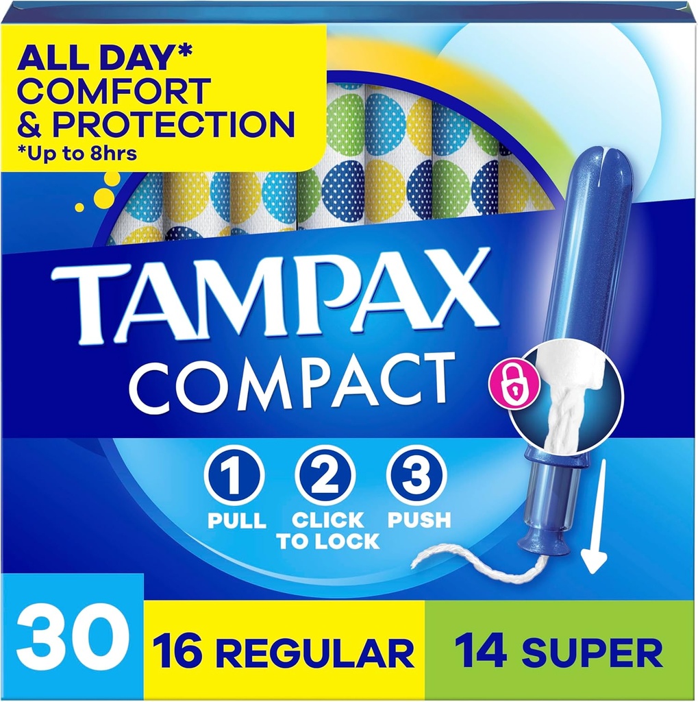 Tampax Pocket Pearl Plastic Tampons, Duopack (Regular/Super Absorbency), Unscented, 30 Count (Packaging May Vary)