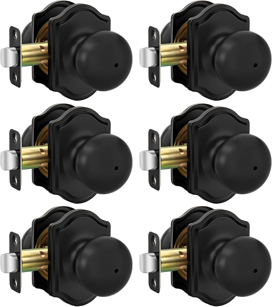 Goldenwarm Matte Black Door Knobs Interior for Bedroom Door Knob, Privacy Black Interior Door Knobs 6 Pack