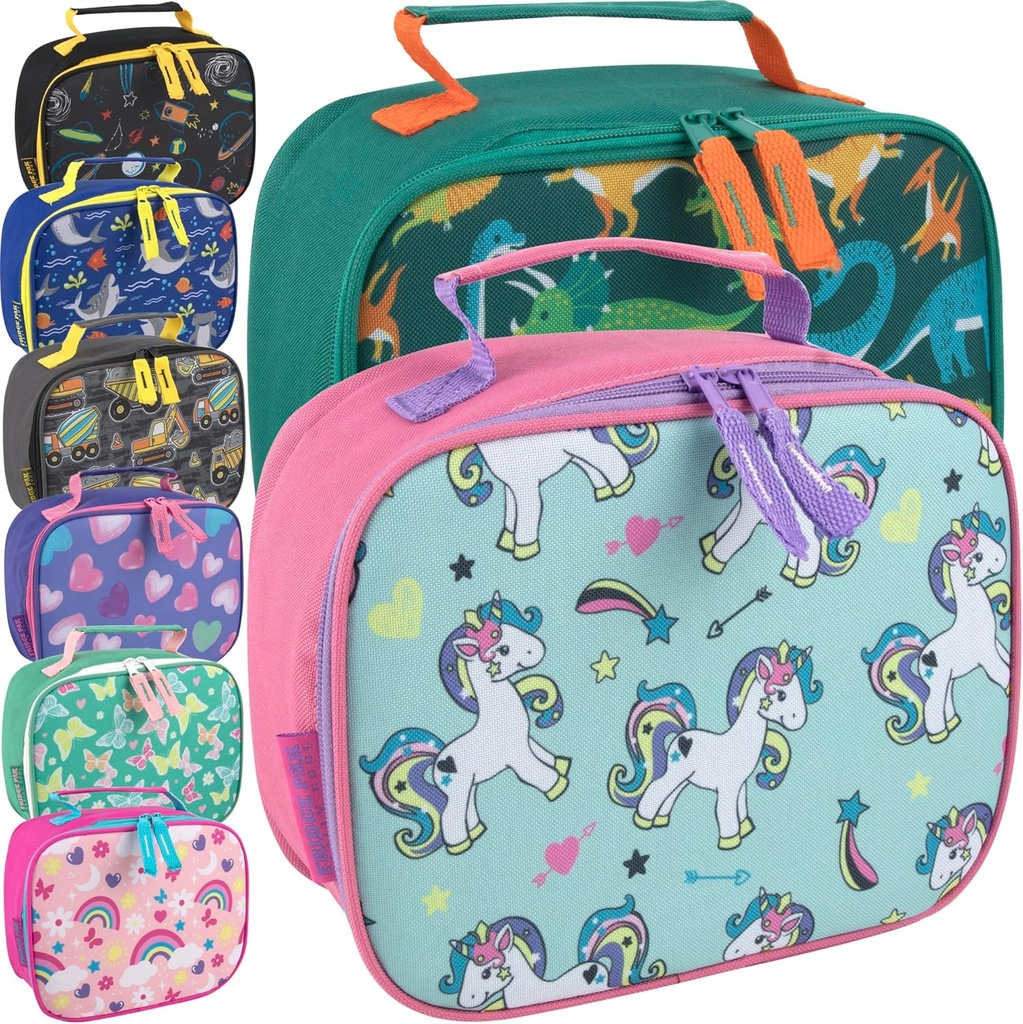 Trail maker Reusable Lunch Bags in Fun Prints, Bulk 24 Pack Insulated Lunch Boxes Bulk Set (Assorted Mixed Pack)
