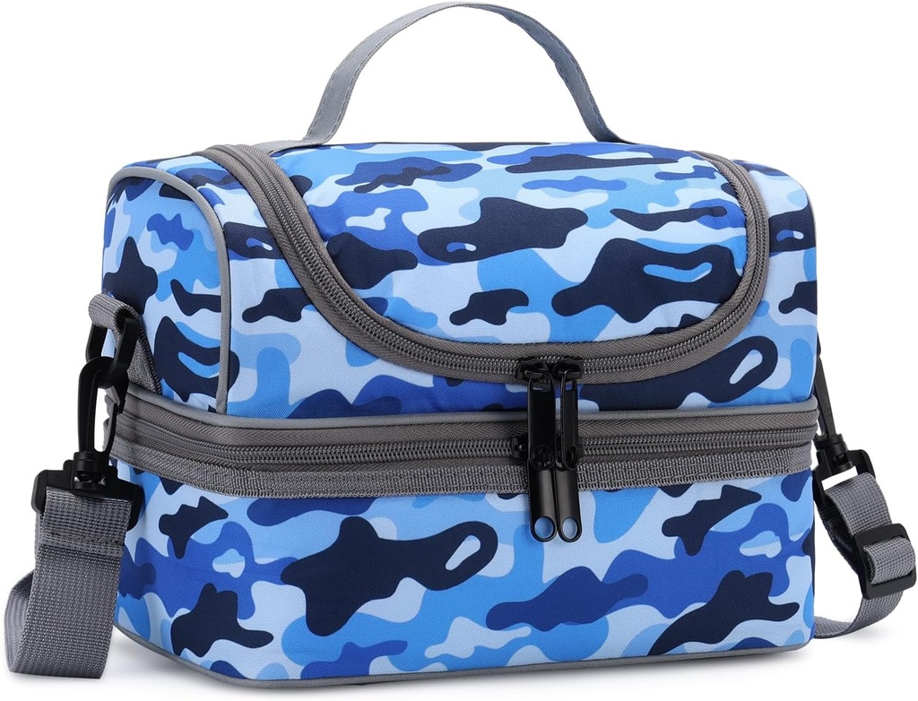 Lunch Bag for Boys,ChaseChic Insulated Lightweight Lunch Boxes for Kids Girls Dual Compartment Lunch Organizer Leak-Proof Cooler Bag with Detachable Adjustable Shoulder Strap,Blue Camo