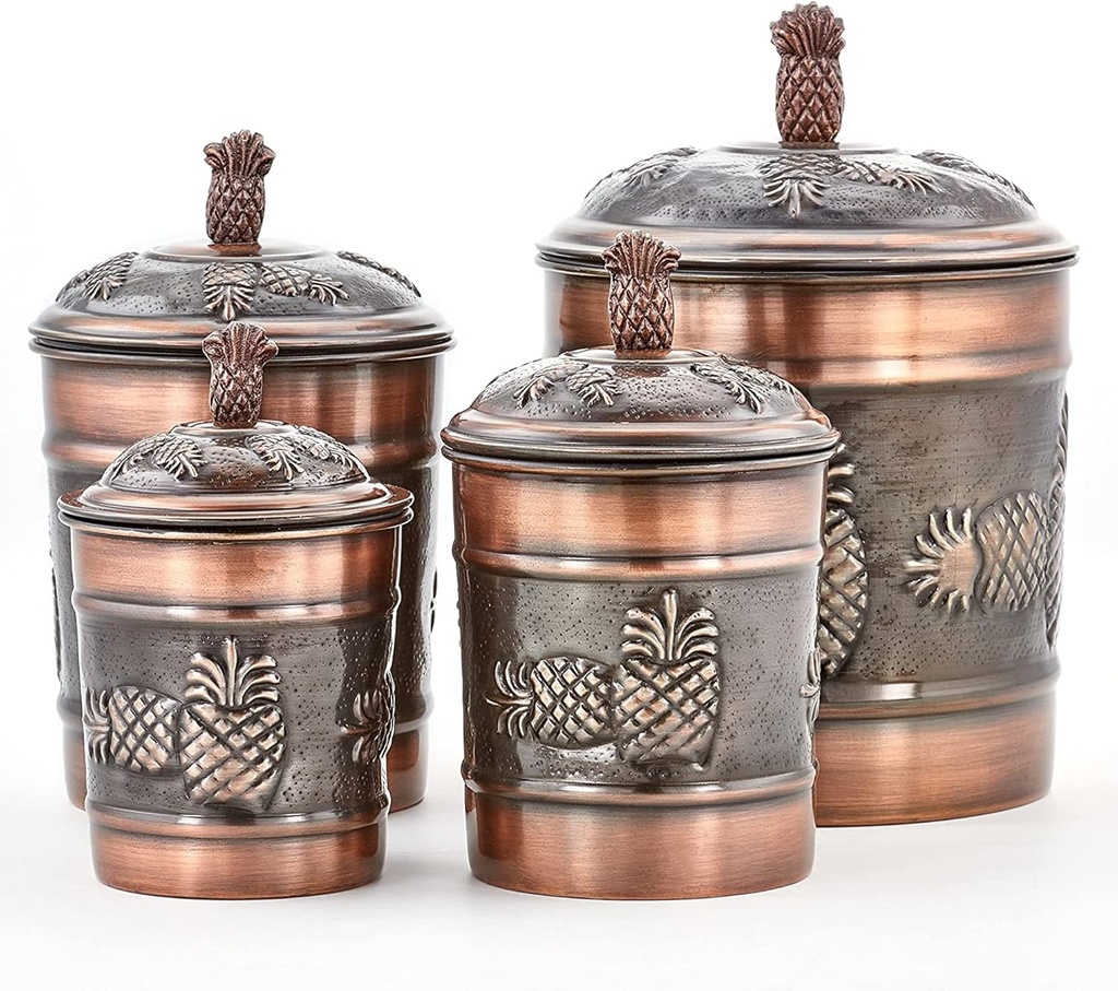 nu steel (Set of 4) Piece Pineapple Antique Kitchen Food Container Set with Rubberised Seals - Copper & Stainless Steel