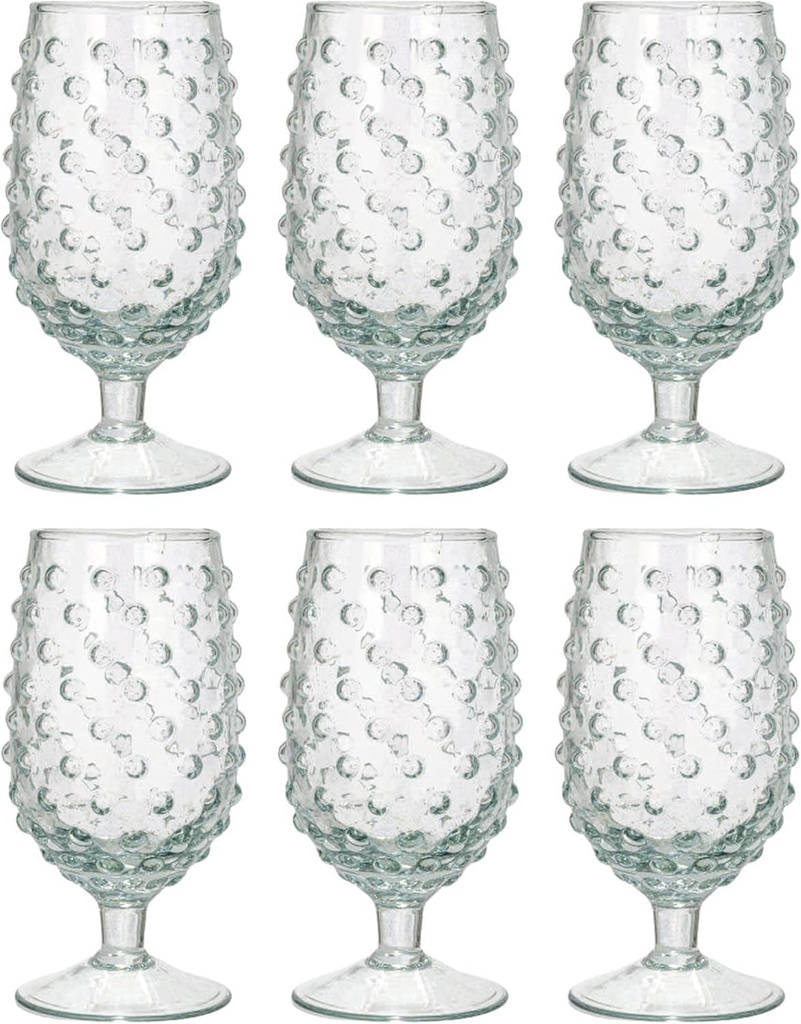 Creative Co-Op Glass Hobnail Stemmed Drinking Glass, Clear, Set of 6