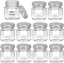 10Pack 1.5 oz Mini Clear Honey Jars for Wedding Favor, Baby Shower, 45ml Small Glass Favor with Airtight Lids, Gift Jars, Sample Body Butter, Jam, Spices, Herbs, Candy, Candle (Silver cap)