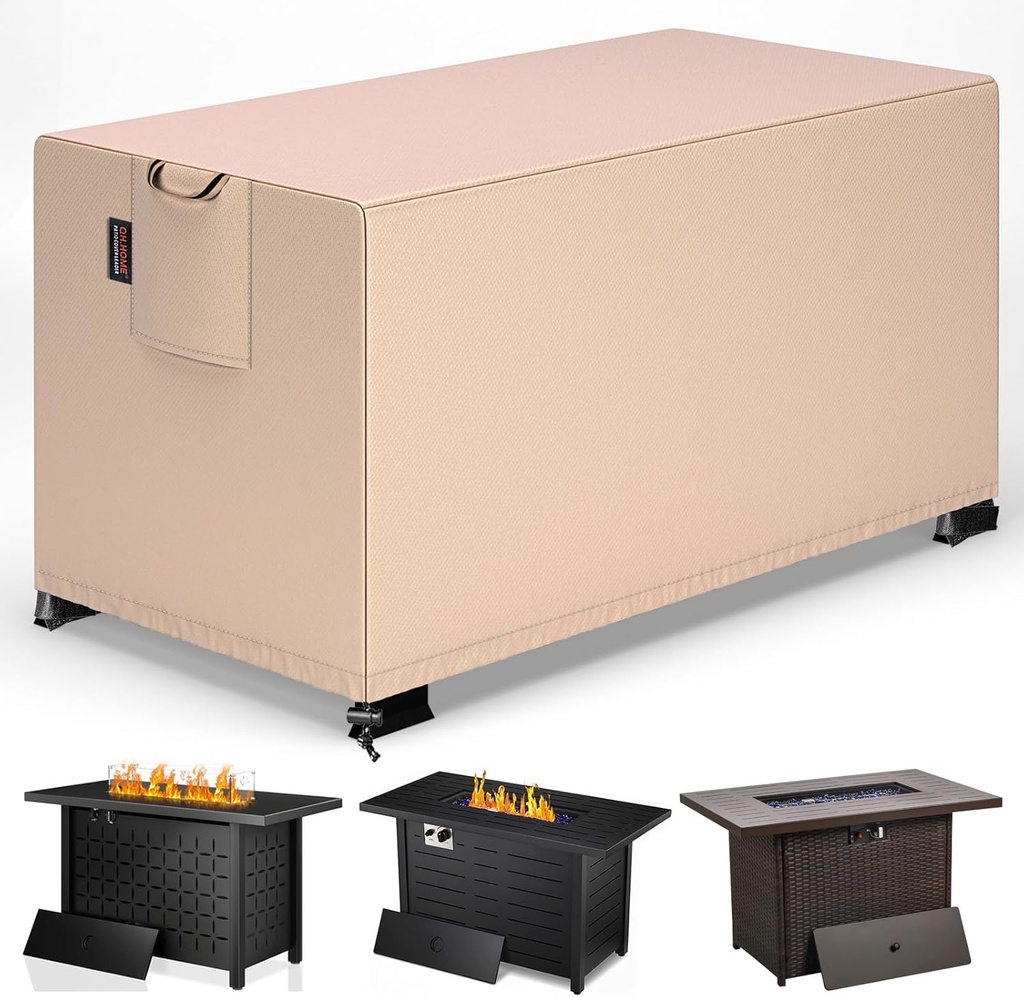 QH.HOME Fire Pit Cover Rectangular 44 x 28 Inch,Outdoor Waterproof Fire Pit Table Cover Strong Tear Resistant and Fading Resistant for Rectangle Patio Furniture Fireplaces - Wheat