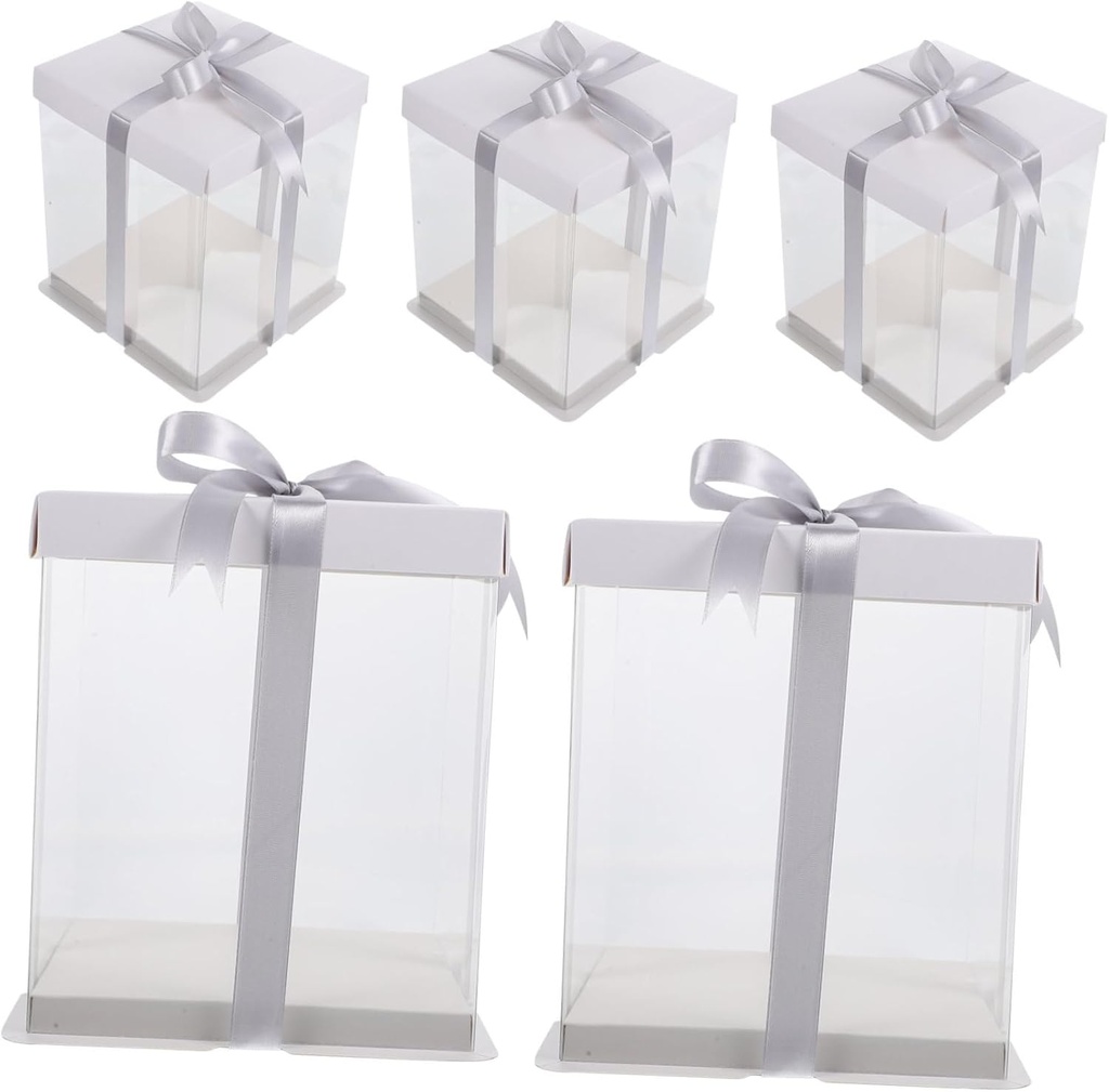 GLEAVI 5pcs Clear Cake Box Portable Bakery Packing Box for Birthday Wedding Shower Easy to Use Lightweight Cakes from Damage