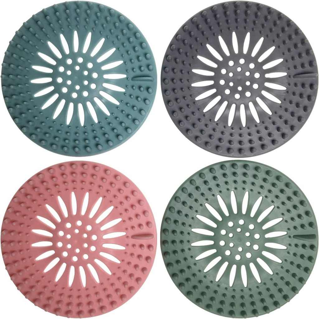 BEADNOVA Drain Hair Catcher Cover Silicon Shower Drain Hair Trap Universal Stopper for Shower Bathroom Bathtub Kitchen Tub (Mix Colors, 4 Pack)