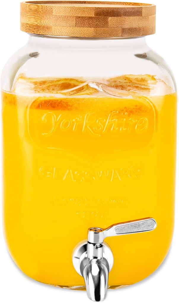 Drink Dispenser, 1 Gallon Glass Drink with Stand for Parties (1 Gallon Single)