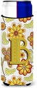 Letter B Floral Mustard and Green Ultra Beverage Insulators for slim cans