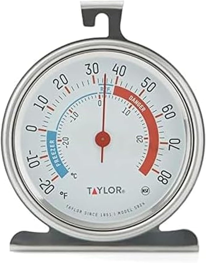 Taylor 5924 Large Dial Kitchen Refrigerator and Freezer Analog Thermometer, 3-Inch Dial, Easy to Read, Silver Finish, Accurate Temperature Monitoring