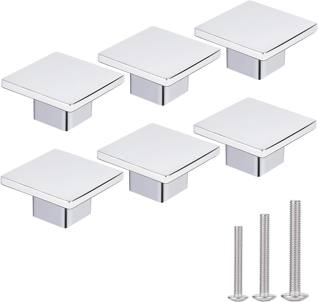1.57-inch Deluxe Square Knob Chrome Dresser Knob Cabinet Door Knob 6 Pack for Kitchen Cabinet Door Bedroom Dresser Drawer Bathroom Wardrobe (High End Polished Chrome Finish)