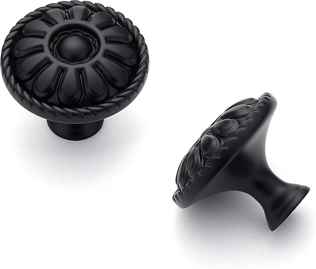 5 Pack 1-1/5 Inch Kitchen Cabinet Knobs Rustic Matte Black Drawer Handles for Cabinets, Dressers, Cupboards, Bathrooms, and Bedrooms