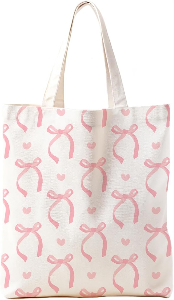 Coquette Pink Bows Preppy Canvas Tote Bag Aesthetic for Women, Pink Tote Bag, Coquette Bag, Preppy Stuff, Trendy Gifts for Women, Shopping Bags