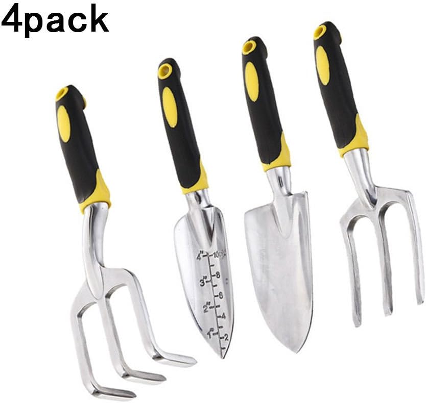 ZEERKEER Garden Tool Set, 4 Piece Aluminum Heavy Duty Garden Hand Tools Include Trowel, Cultivator, Transplanter and Weeding Fork with Ergonomic Handles for Men and Women
